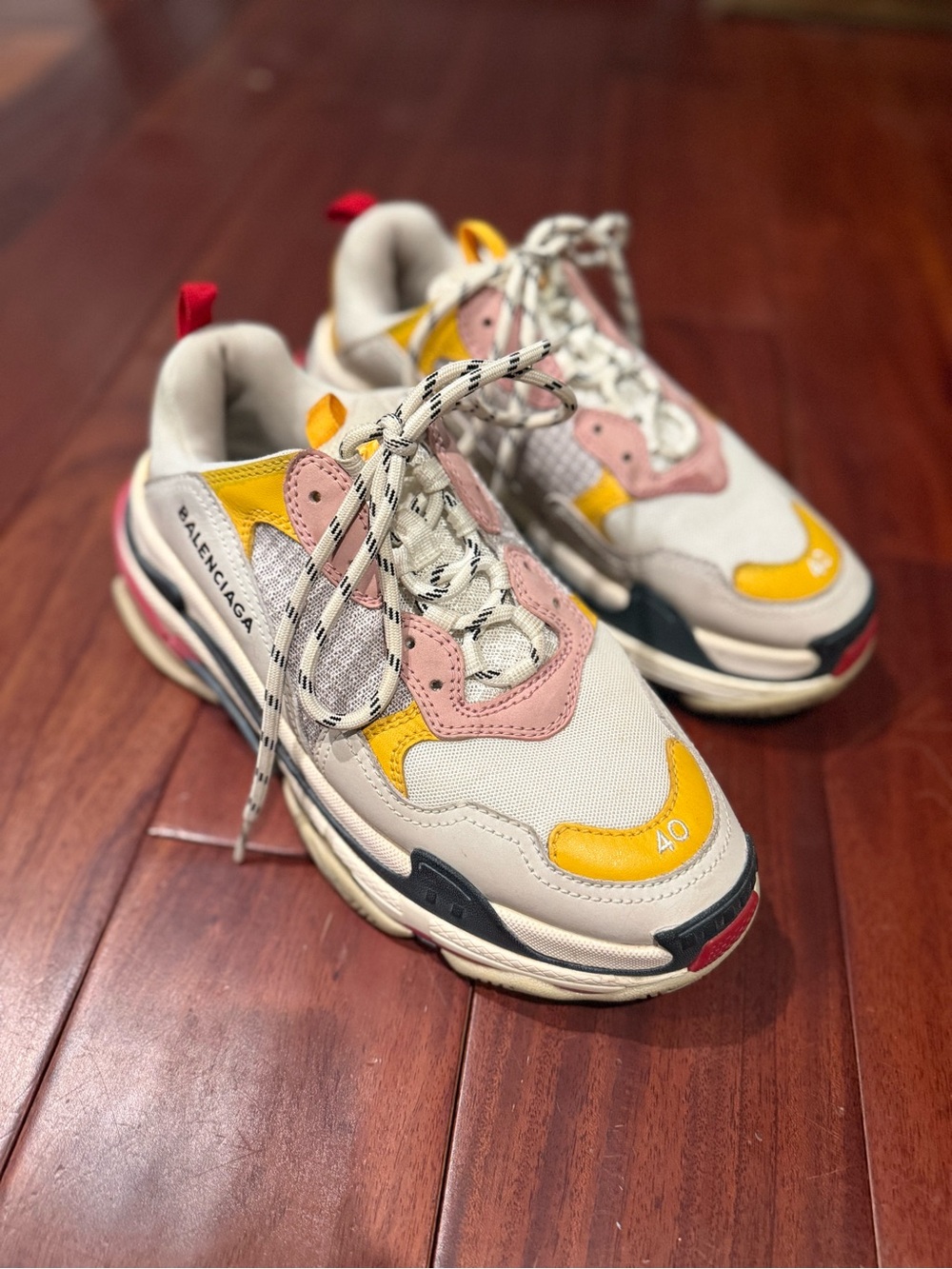 Balenciaga Triple S Chunky Sneakers in White, Pink & Yellow